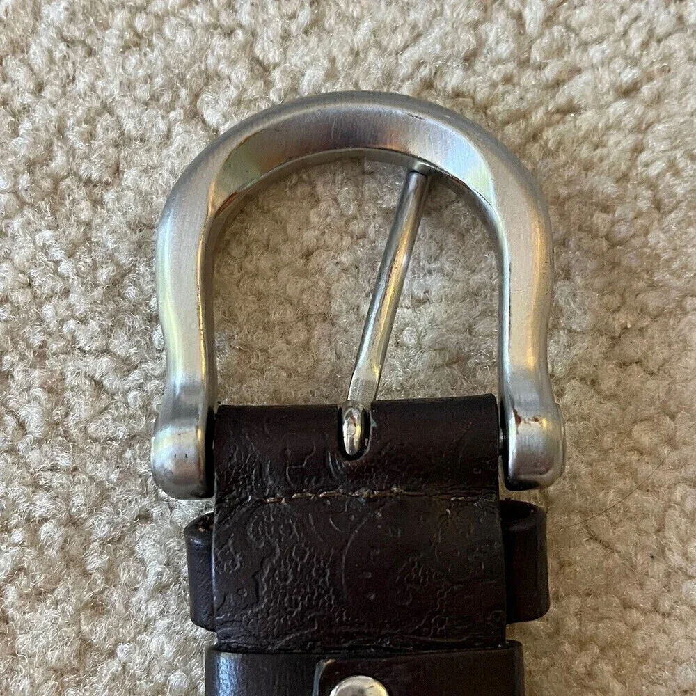 Robert Graham Men Belt 38 Braided Woven Red Blue Grey Tooled Brown Leather Golf